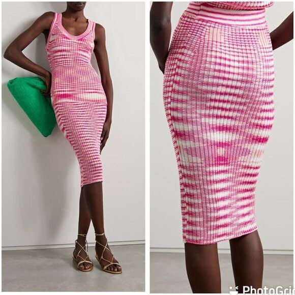 NEW Missoni Striped High Waisted Ribbed Knit Midi Skirt Pink White Size 2 - Picture 1 of 15